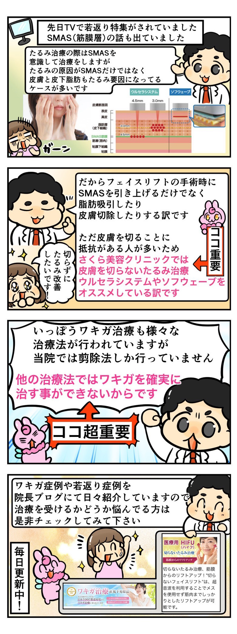 たるみは美容機器で治療し、ワキガは手術で治療します。その理由とは！？